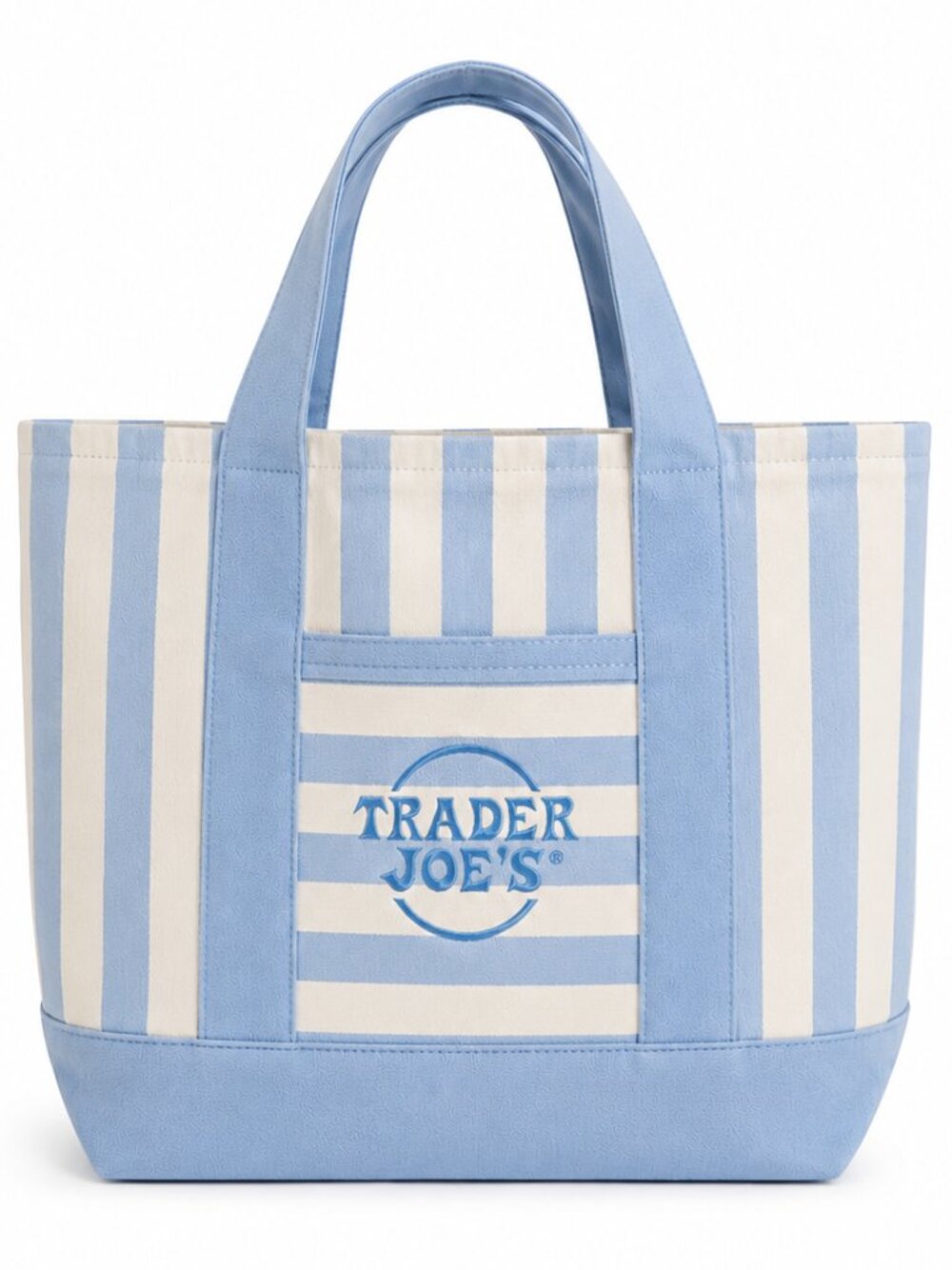 Trader Joe's Seafoam Blue Striped Mini Canvas Tote Bag NWT Summer 2026